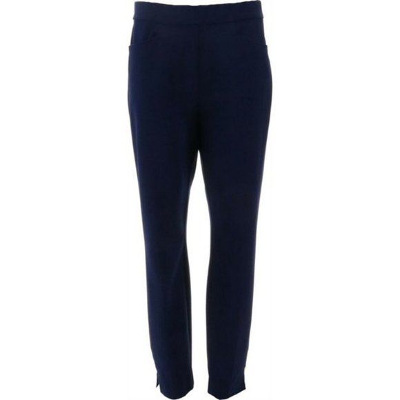 NWT DENNIS BASSO KNIT TWILL PULL-ON ANKLE PANTS RIVET TRIM NAVY XXS - Picture 1 of 8